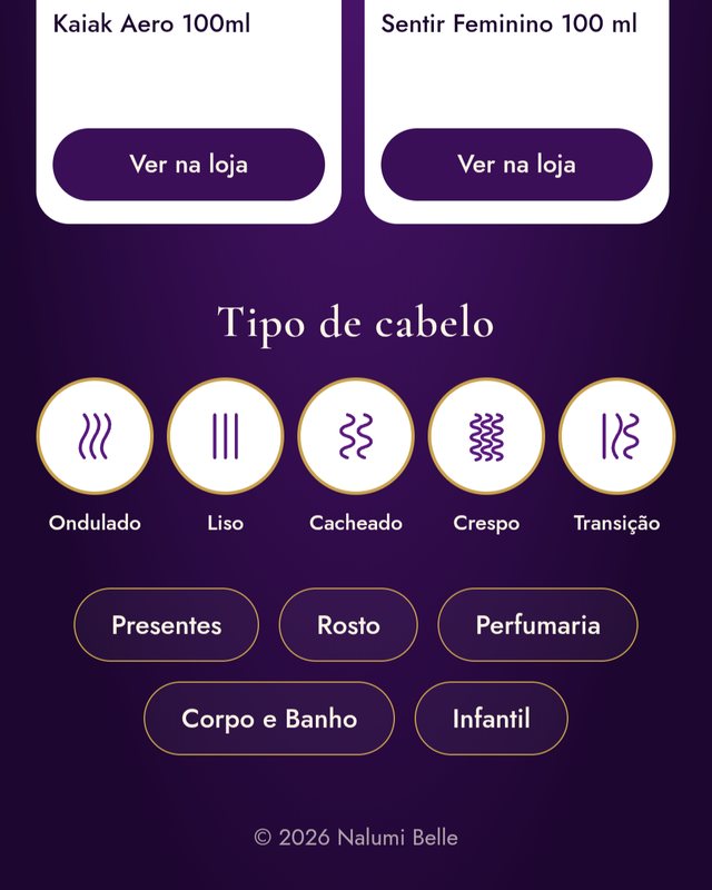 Filtro por tipo de cabelo e categorias