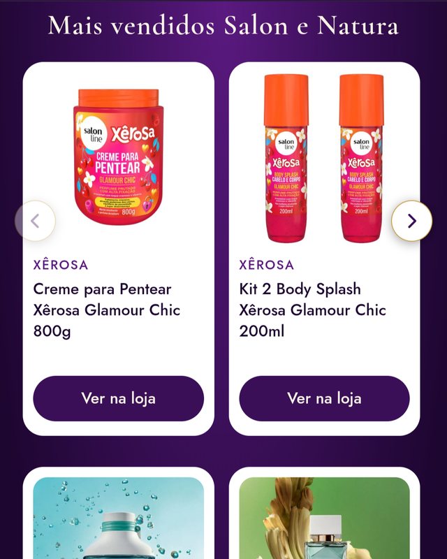 Carrossel com os produtos mais vendidos