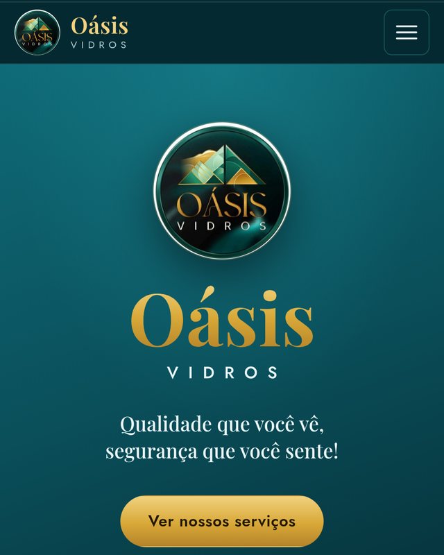 Página inicial da Oásis Vidros com o logo e o slogan