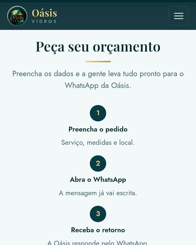 Formulário de orçamento com medidas que envia para o WhatsApp