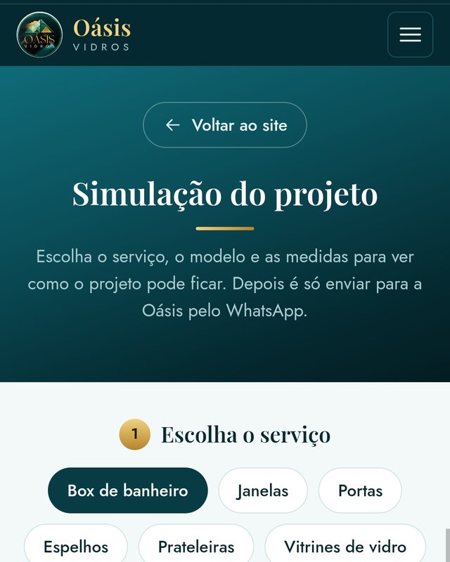 Página de simulação com desenhos de cada modelo de box